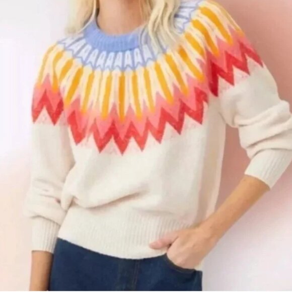 French Connection Wool/Alpaca Bright Fair Aisle Sweater - Size XL - Picture 1 of 6